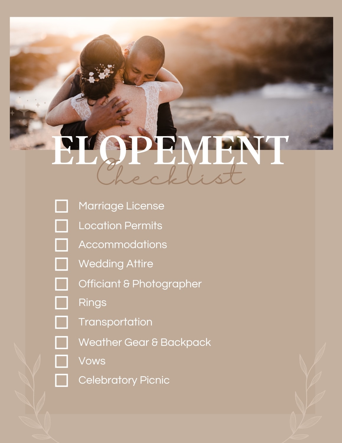 Elopement adventure checklist